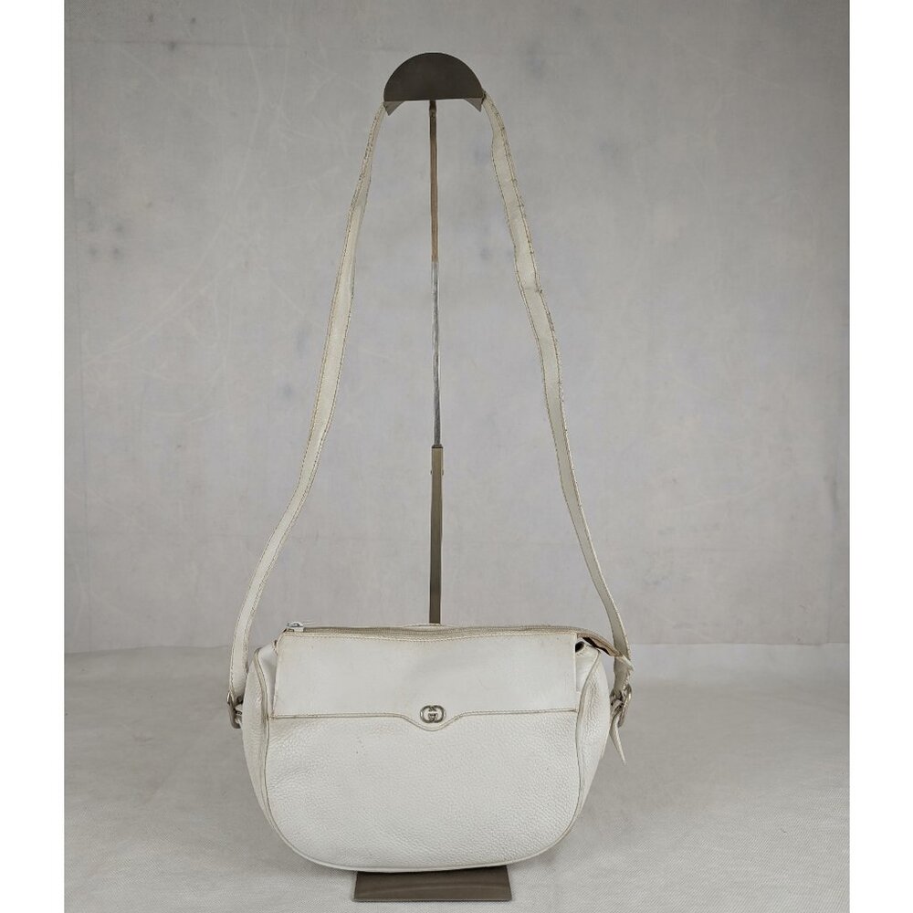 Authentic RARE! Vintage GUCCI 1980's Ophidia Halfmoon White Shoulder Bag Italy